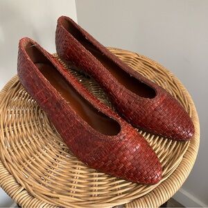 Vintage Made in Brazil Leather Woven Flats Womens